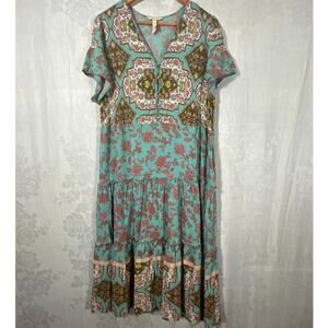 Matilda Jane Midi Dress Medium Floral Flutter Sleeve Tiered Boho Down to Earth